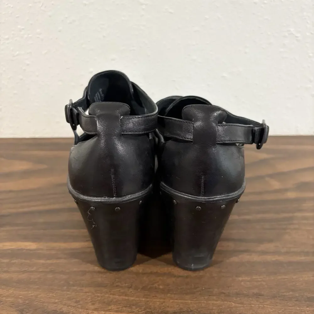 Dansko Franka Womens Sz 41‎ US 10.5 11 Strappy Wedge Clog Black Leather Bootie